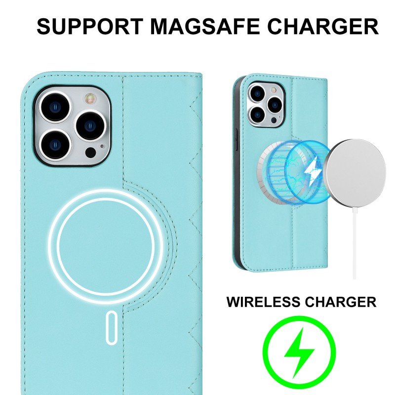 Flip Leather Phone Case for iPhone with MagSafe Wireless Charging, Card Slot